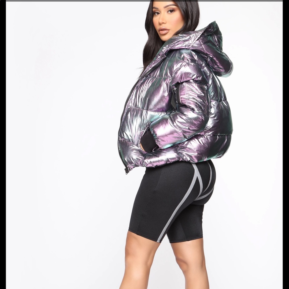 Fashion Nova Holographic Unicorn Puffer Jacket - Picture 4 of 10
